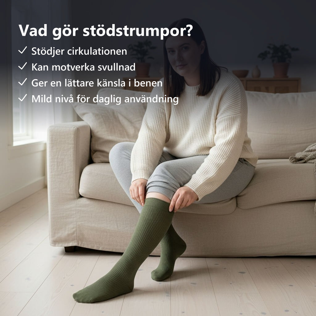 Vad gör stödstrumpor? Stödjer cirkulationen och kan motverka svullnad