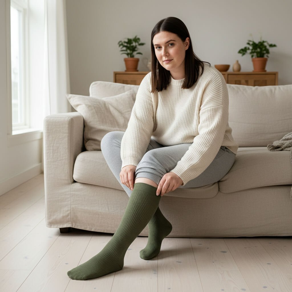 Stödstrumpa Bomull Mossgrön - Rehlex